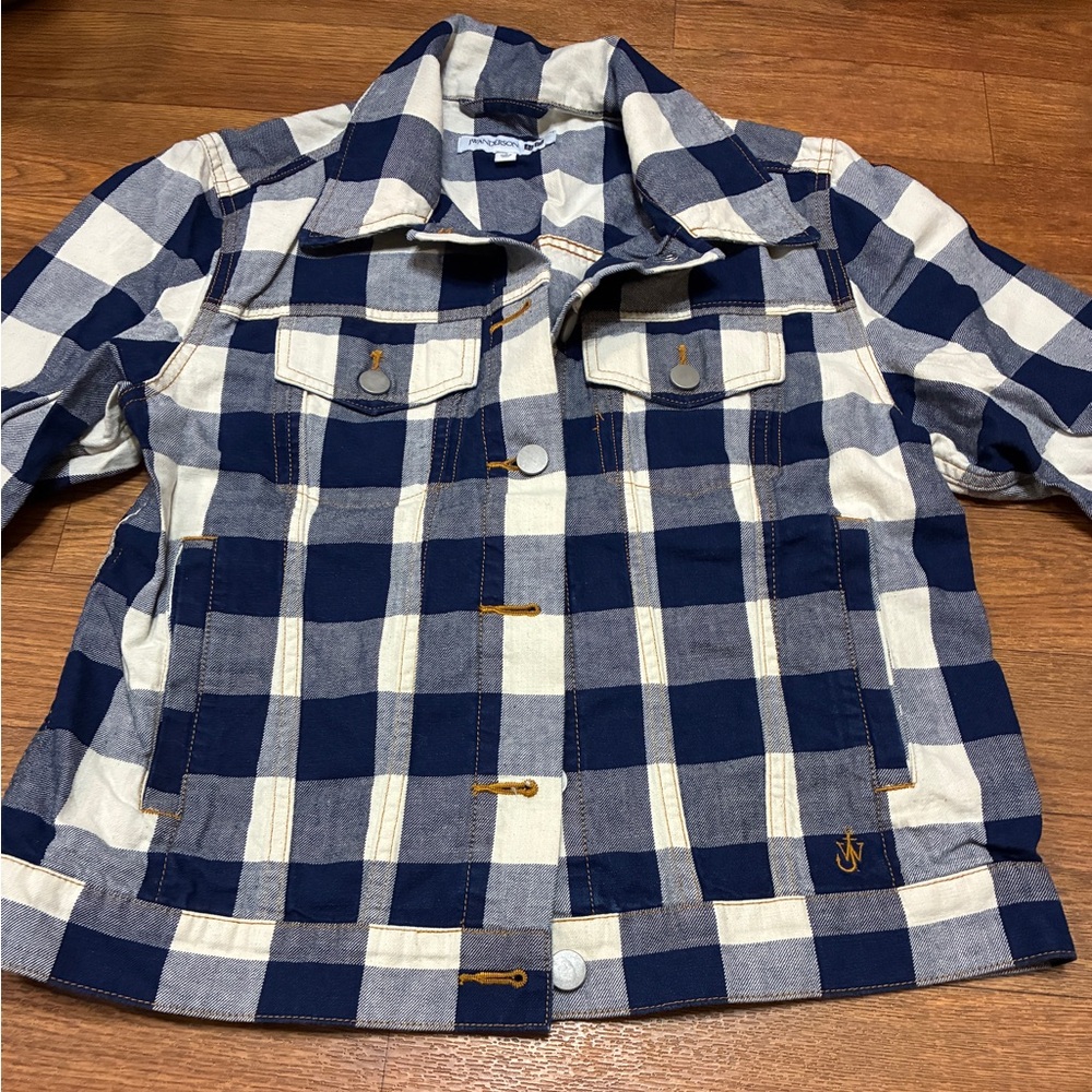 Women’s Blue and White Checkered Jacket Size Small